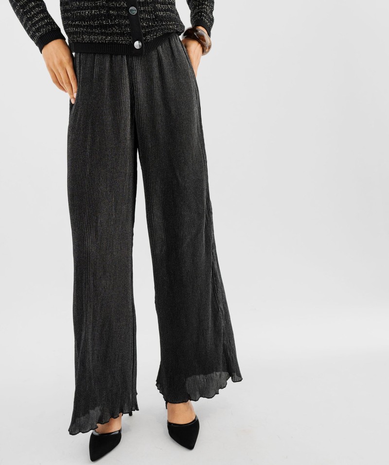Pantalon large et fluide en maille plissée et pailletée femme
